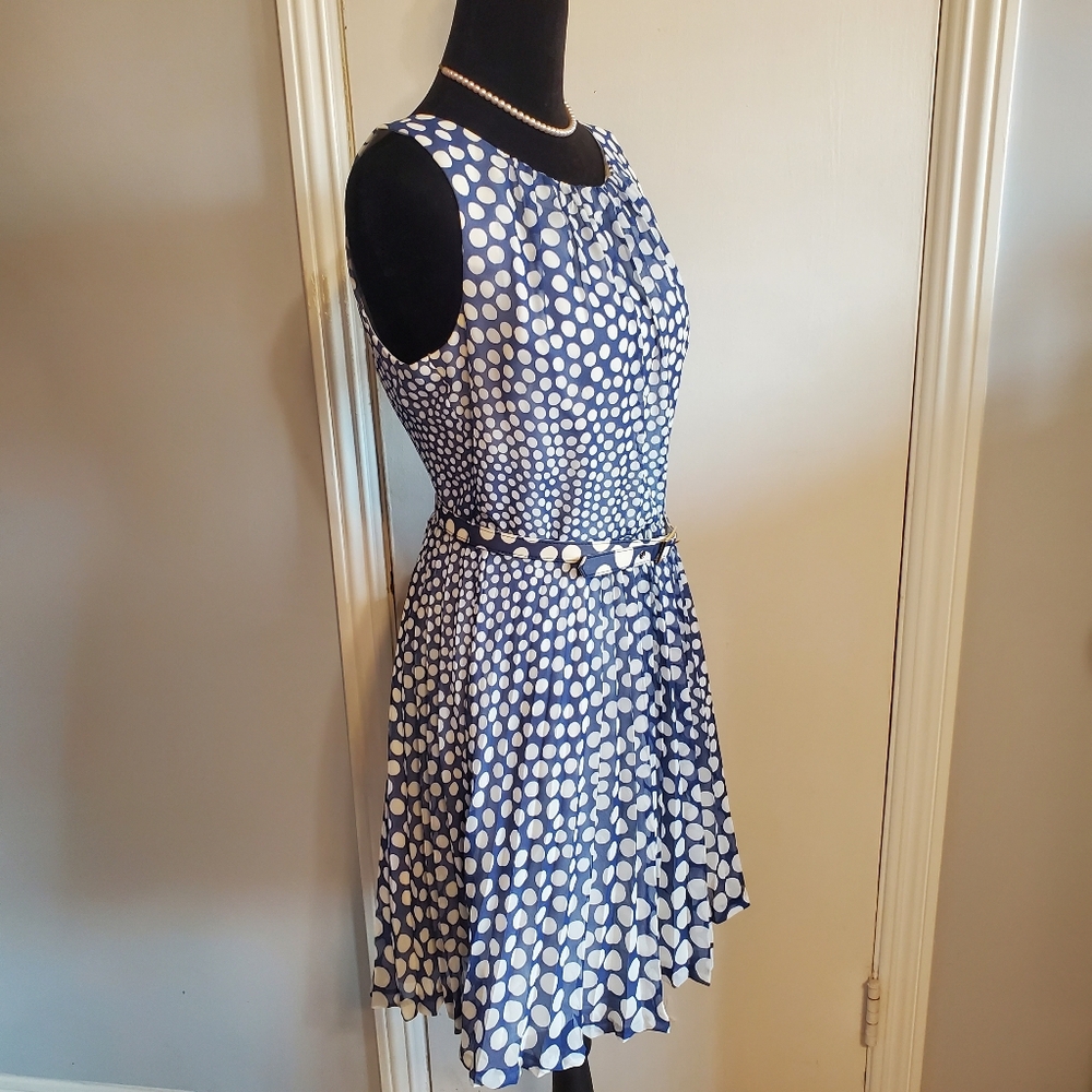 Trina Turk blue and white polka dot Pleated Dress Size 4 ASO Glee Retro Twee - Picture 4 of 13